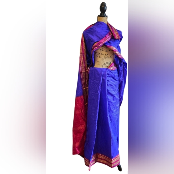 SILKY Indigo Blue and Wedding Red Saree - Picture 8 of 11